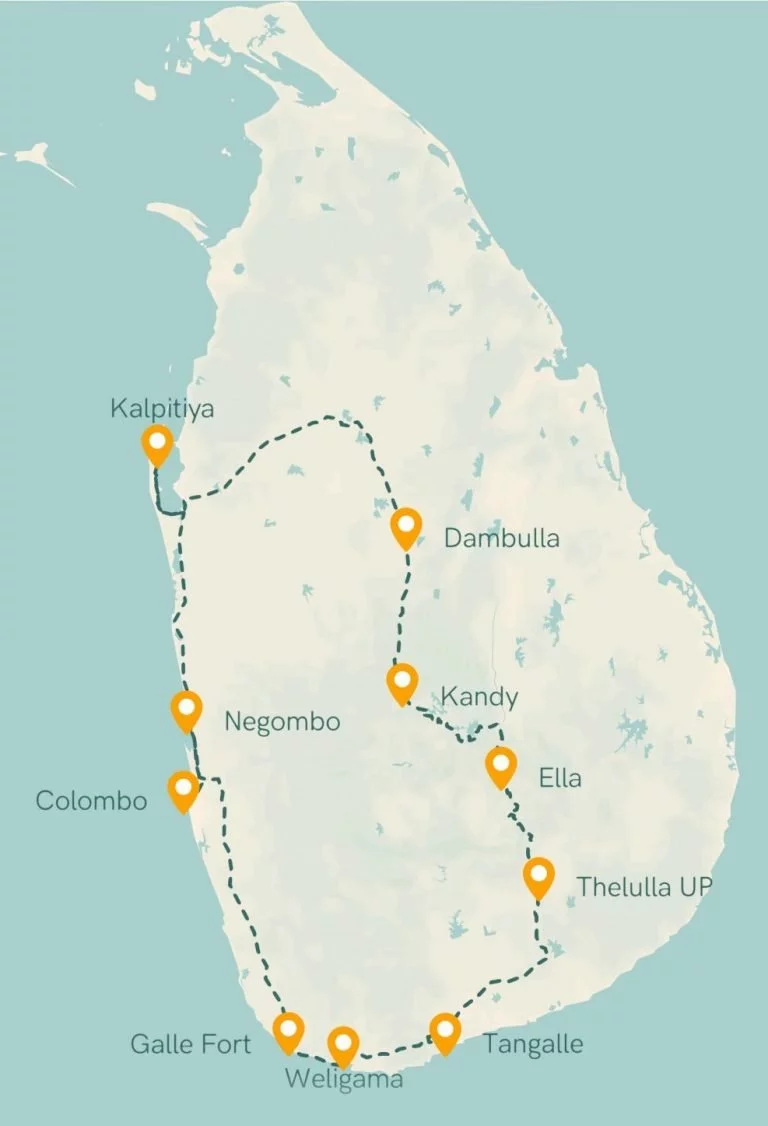 Sri Lanka kaart reisroute