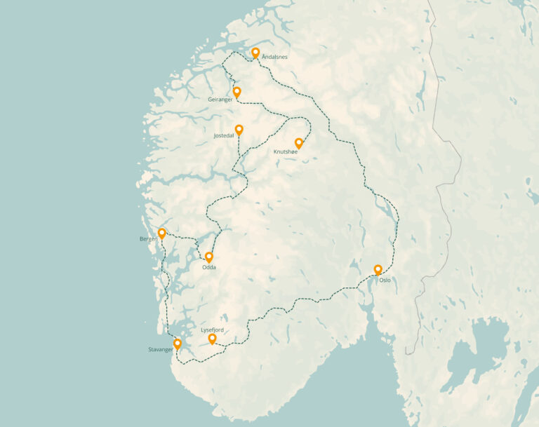 Reisroute Noorwegen routekaart